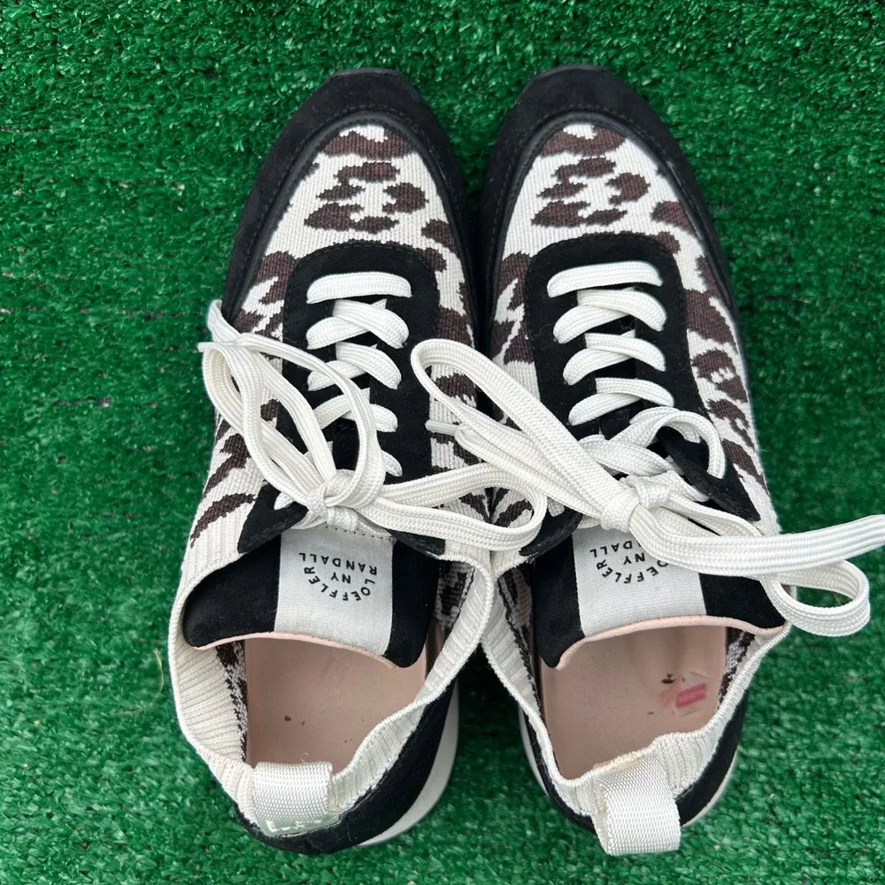 Loeffler Randall Kinane Leopard Print Knit Suede Sneakers Womens‎ 8M Black White
